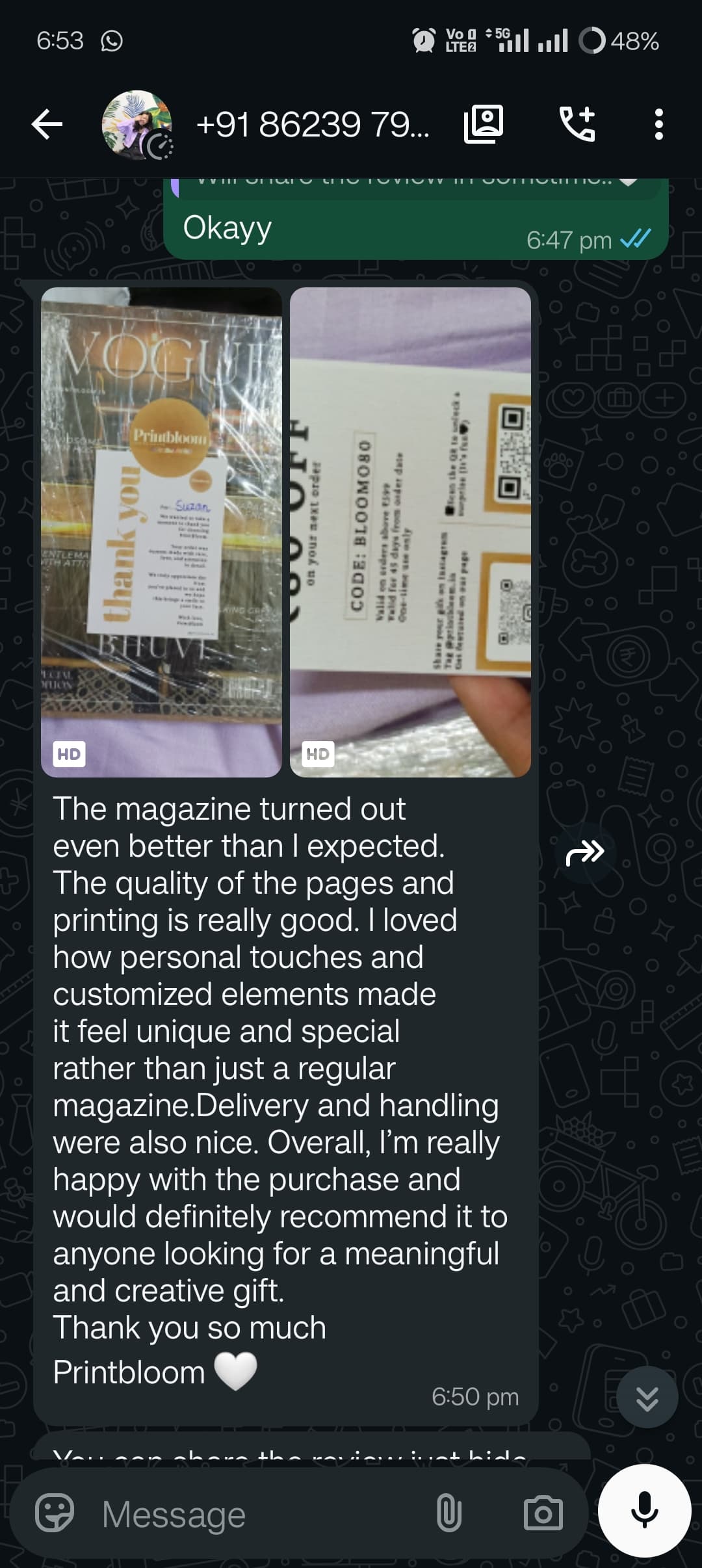 Customer review screenshot
